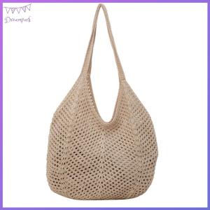ผู้หญิงถักกระเป๋าสะพายสีทึบโครเชต์ตาข่ายกระเป๋าขนาดใหญ่ความจุถัก Tote กระเป๋าถือสุภาพสตรีกระเป๋าถือทุกวัน