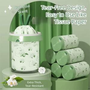 GOFIDIN 30/50/100pcs/rolls Plastic Drawstring Garbage Bag Not Easy To Break Thickened Material Camellia Fragrance Bag Strong Portable Design Thickened Trash Bag Household Use