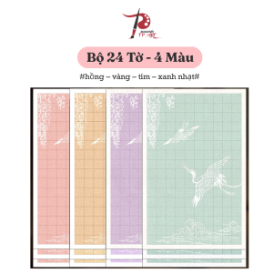 Giấy Luyện Thư Pháp Cổ Phong Hạc Vận – Bộ 24 Tờ 4 Màu – Giấy Bán Sinh Bán Thục - Dành Cho Chữ Nhỏ Nhuộm Sáp Giữ Mực Tốt