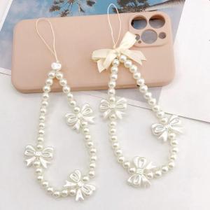 HBESTY Sweet and Cute Pink Strawberry Mobile Strap Phone Chains For Women Pearl Chain Phone Pendant Charm Key Anti-Lost Lanyard Jewelry