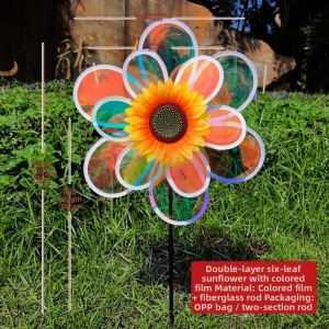 SJJL PVC Cối xay gió hướng dương Đa phong cách Đường kính 28/30cm Cây hoa đứng trên sân vườn Hoa hướng dương xoay Trang trí tiệc ngoài trời