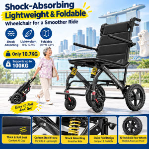(SG STOCK)Lightweight Foldable Manual Wheelchair for Elderly Wide 47cm Seat Shock Absorbing Travel Wheelchair with Handle for Senior 10.7KG