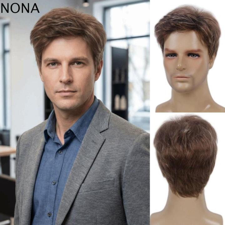 NONA Tự nhiên Tóc giả tổng hợp cho nam giới Tóc giả Đa lớp Tóc nâu ngắn ...