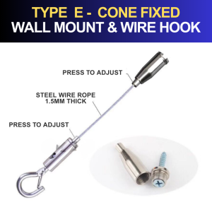 Adjustable Ceiling Wall Mount Hanging Wire with Hooks for Picture Light Billboards Advertising Board Hanging Rope with Matching Screws Acrylic Plate Hanging Wire Steel Wire Rope Hanging Code Sign Hanging Rope Lamp Hanging Rope Factory 1.5mm X 2m Wire Rope