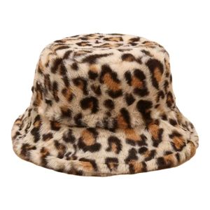 HOTOTO Soft Velvet Winter Bucket Hat Furry Faux Fur Leopard Print Panama Hat Versatile Retro Plush Hat Winter Season