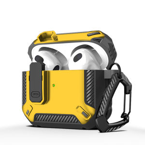 Sanptoch Lock Switch Headset Case For Apple AirPods 4 / Pro 3 / Pro 2nd / 3rd / Pro Mech Style Shockproof Full Cover For Airpods 2 / 1 Generation Carbon Fibre Protective Casing With Keychain