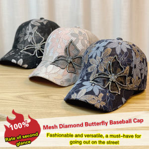 Lace Thin Hat for Women: Breathable & SunProof Baseball Cap with Diamond Butterfly