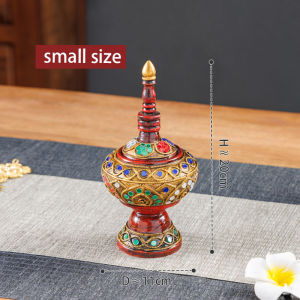 กล่องเครื่องประดับไม้แกะสลักกล่องเก็บสินค้าไทยลักษณะเจดีย์ประดับไม้เนื้อแข็งวินเทจตกแต่งตู้เก็บไวน์กล่องเก็บสี