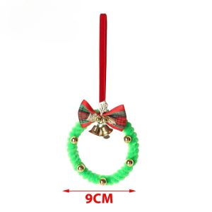 10PCS DIY Christmas Mini Wreath Pendants Xmas Tree Car Interior Hanging Ornament Green Wreath Pendant with Bell Home Party Decor