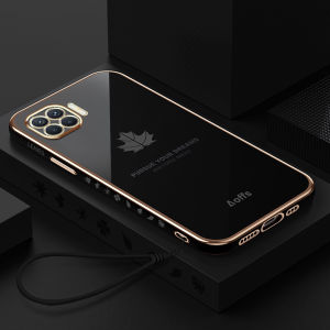YBD Ốp Điện Thoại Mạ Cạnh Thẳng Cho OPPO A93 2020 Reno 4F F17 PRO Ốp Bảo Vệ Máy Ảnh Chính Xác Ốp Họa Tiết Lá Phong Với Dây Buộc Miễn Phí