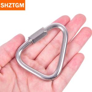 [COD] SHZTGM สามเหลี่ยม carabiner พวงกุญแจสแตนเลส Snap คลิปตะขอหัวเข็มขัดล็อคสกรู