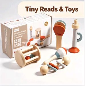 【SG Stock】Wooden Musical Instrument Toy 5‑Piece Set Montessori Baby Percussion Music Play Set
