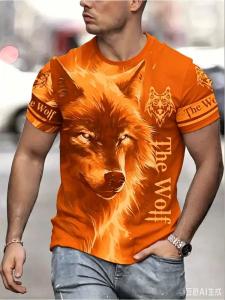 [Local Stock] HBESTY Halloween Christmas Fashion 3D Flame Wolf Full Print Mens T-shirt Wild Animal The Wolf Letter Streetwear Summer Casual Crew Neck Short Sleeve Tops
