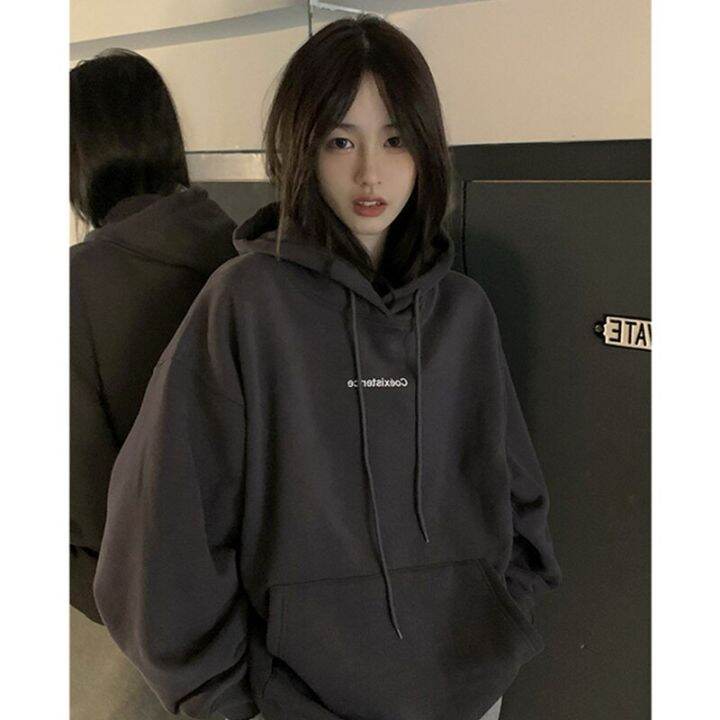 Fashion Dark Grey Hoodie Fleece Thicken Sweatshirt Long Sleeve