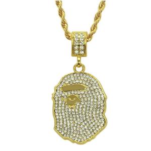 Kemstone Gold Silver Plated Orangutan Pendant Necklace for Men Hip Hop Style