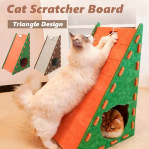 Triangle Cat Scratcher Board Foldable Wall-Mounted Scratcher with Plush Ball for Indoor Cats Play