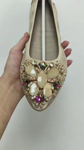 Fox Head Rhinestone Pointed Toe Ballet Flats Soft Sole Large Size WomenS Shoes