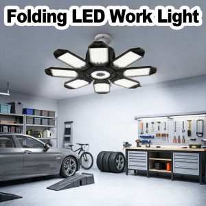200W Ultra Bright LED Garage Light 20000LM Deformable Ceiling Lighting Fixture 8 Adjustable Panels 6500K Daylight E26 E27 Base For Workshop Basement Indoor Use