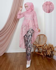 D20 Setelan kebaya syahrini brukat modern lengan panjang elegan mewah full furing kebaya wisuda kekinian