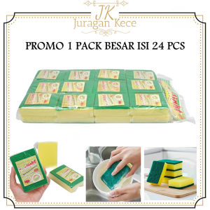 JUKE PROMO PACK BESAR ISI 24 PCS Sanlight Spons Cuci Piring 2 Sisi Kuning Hijau Sponge Bantal Dapur Spon Gosok Panci