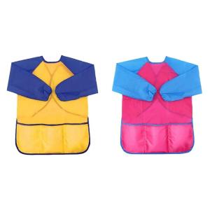 2pcs trẻ em nghệ thuật Tạp dề Toddler smock với tay áo dài và 3 túi Tạp dề vẽ hình chống nước cho sơn nấu ăn