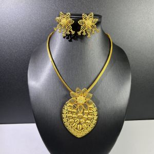 Bee Sunflower Dubai 24k Gold Plated Necklace Earring Set Middle East African Bride Jewelry