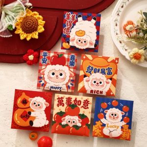 SUDMFK 红包袋 red packet 6Pcs Traditional 2027 Sheep Year Red Envelope Paper Sheep Year Cartoon Money Envelope Practical Lucky Lucky Money Bag Spring Festival