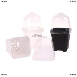 [COD] dfhws 5Pcs Square Small Flower Pot with Humidity Dome Seedlings Planting Pots