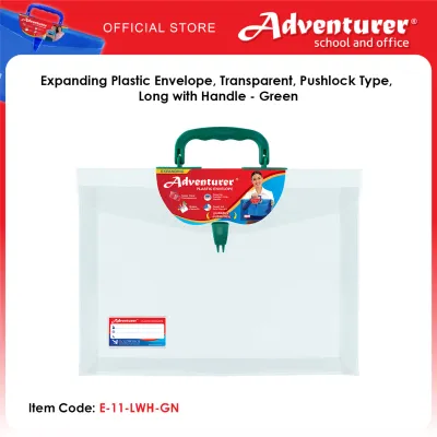 Adventurer Expanding Plastic Envelope Transparent Pushlock Type Long with Handle