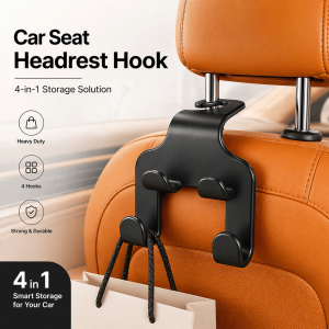 SOEZ 4-Hook Universal Strong Car Headrest Hook | Cloth & Umbrella Bag Hanging Holder | Backseat Organizer Hanger