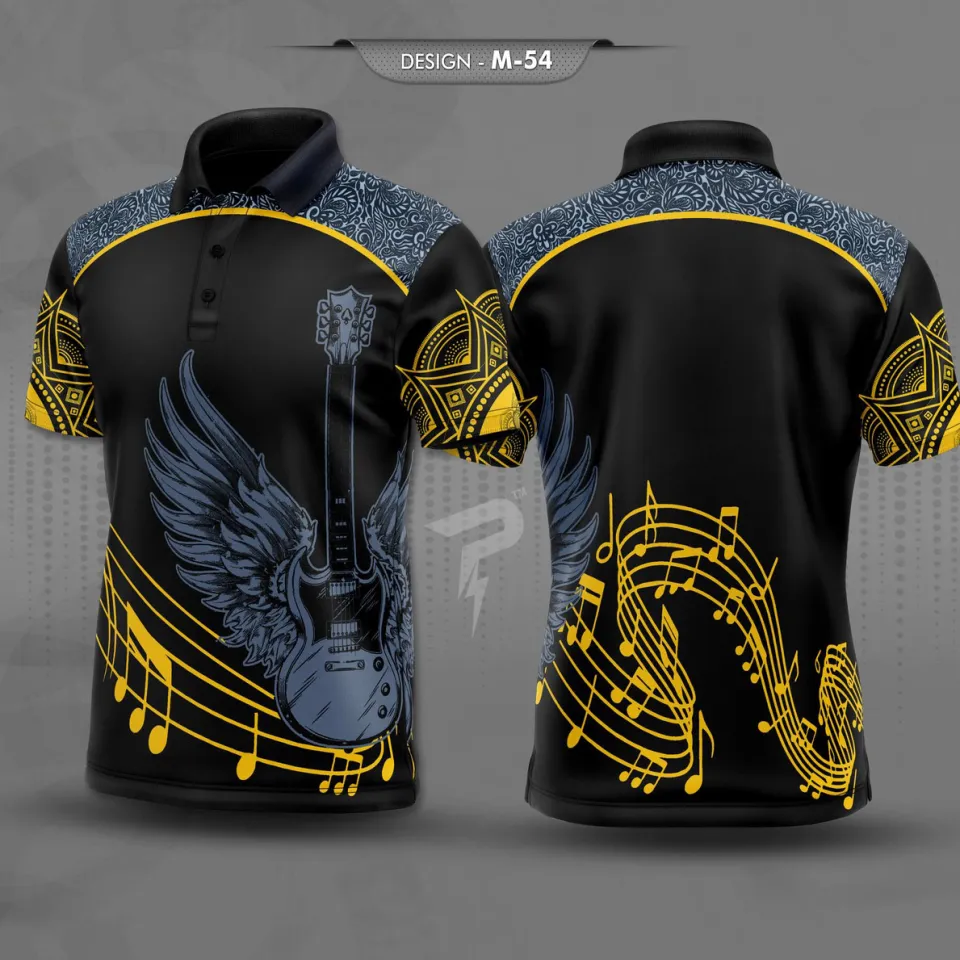 Mens Casual Tops Short Sleeve Polo Shirt Musical Notation Graphic