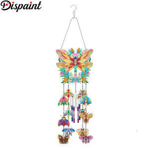 Dispaint 5D DIY Diamond Painting Double Side Wind Chime Dragonfly Dot Pendant Embroidery Hanging Kit Window Pendant Home Decor