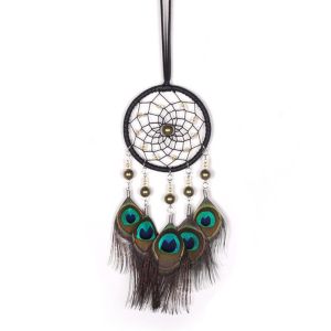 ERHYT Creative Retro Colorful Pea Feather Decoration Crafts Hand-woven Ornament Dreamcatcher Wind Chime Car Hanging Pendant