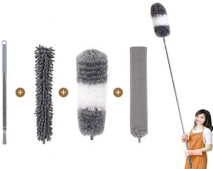 4pcs Set Extended 2.5 meter Telescoping Pole Microfiber Duster for Home Cleaning Washable Reuseable Benable Lighteight Dusters for Cleaning Cobwebs High Ceilings Fans