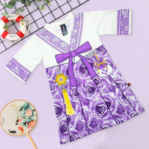 CH ERA | Gaun Hanbok Anak Perempuan Motif Floral Lengan 3/4 Bahan Lembut Usia 3-8 Tahun
