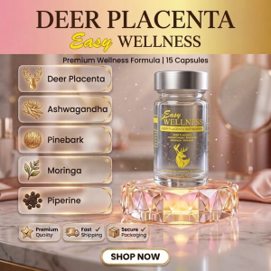 Deer Placenta Easy Wellness  15 Capsules with Deer Placenta Ashwagandha Pinebark Moringa Piperine.