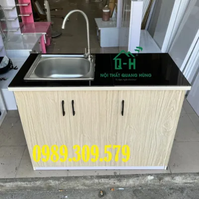 TỦ BẾP NHỰA ĐÀI LOAN MÀU KEM BAO GỒM BỒN VÀ VÒI