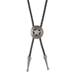 Western Adjustable Bolo Tie Necktie With Alloy Star Pendant Lightweight Leather Cord Necklace For Casual Formal Event