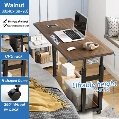 L60/80cm Height Adjustable Bedside Table Wheeled Movable Laptop Computer Desk Portable Beside Baby Study Laptop Table Sofa Side Bedroom 床边桌可升降