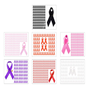 100pcs Awareness Enamel Lapel Pin Ribbon Brooch Breast Cancers Health Care Public Welfare Badges Accessories