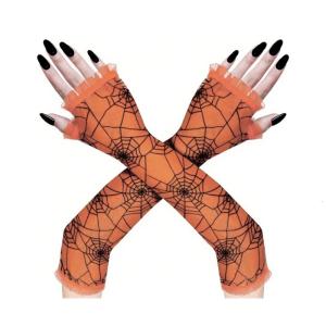Spiderweb Patterned Long Stretchable Mesh Gloves for Halloween Costume Parties and Cosplay Event Stage Performances