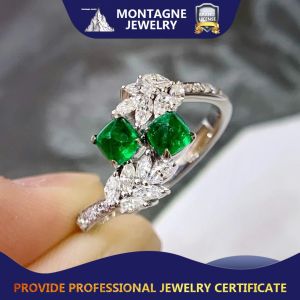 Montagne Jewelry 18k Pure White Gold Ring 0.45 Carat Diamond Inset Fine Jewellery Natural 0.6 Carat Emerald Ring