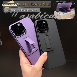 Kisscase Bên Vô Hình Khung Trường Hợp Đối Với iPhone 14 Pro Max Siêu giá đỡ có thể gập lại Đứng Chủ Trường Hợp Mỏng màu trơn PC mờ cứng Ốp lưng cho iPhone 14 Pro Max Cộng Với 13