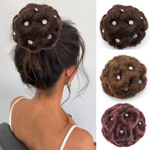 Hair Bun Extension Clip High Temperature Fiber Chignon Nine Flowers Hair Women Curly Chignon Hair Bun Donut Clip in Hairpiece
