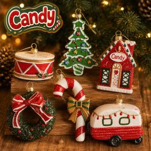 Hand Painted Resin Christmas Ornaments Gingerbread Man Candy House Candy Cane Xmas Tree Decor