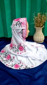 (COD) Mukena Polino Remaja Tanggung Terusan Motif Bordir Bunga Anggrek Cantik Indah Bahan Adem