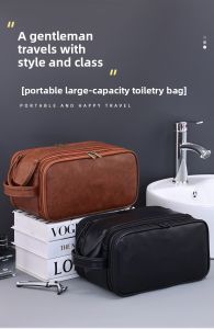 Mens PU Travel Toiletry Bag Large Capacity Waterproof Storage Organizer