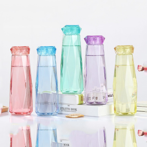 Bình nước thủy tinh nắp nhựa 400ml 5 màu giao ngẫu nhiên Gemstone Glass Bottle Random Colors