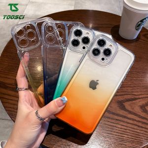 สำหรับ A Pple IP Hone 14 Pro Max 14บวก iPhone 13 Pro Max iPhone 12 Pro Max iPhone 11 Pro Max iPhone XS Max XR 7บวก iPhone 8พลัสหรูหรา Ins แนวโน้มเรืองแสงสีไล่โทนสีกรณีโทรศัพท์โปร่งใสเรียบ TPU ฝาครอบป้องกันการตกของเปลือก