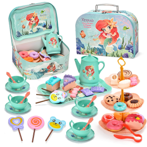 44pcs Tea Party Set For Little Girls Kitchen Pretend Play Tea Time Toys With Dessert Cookie Doughnut Teapot Princess Girls Gifts